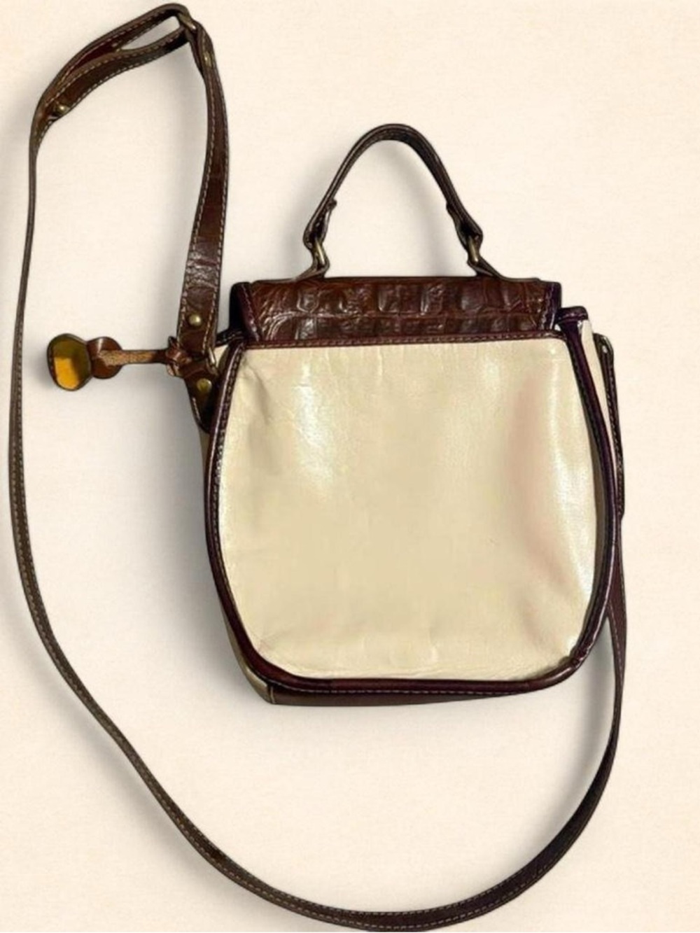 Brahmin Brown Croc-Embossed and Cream Leather Crossbody - Picture 2 of 8